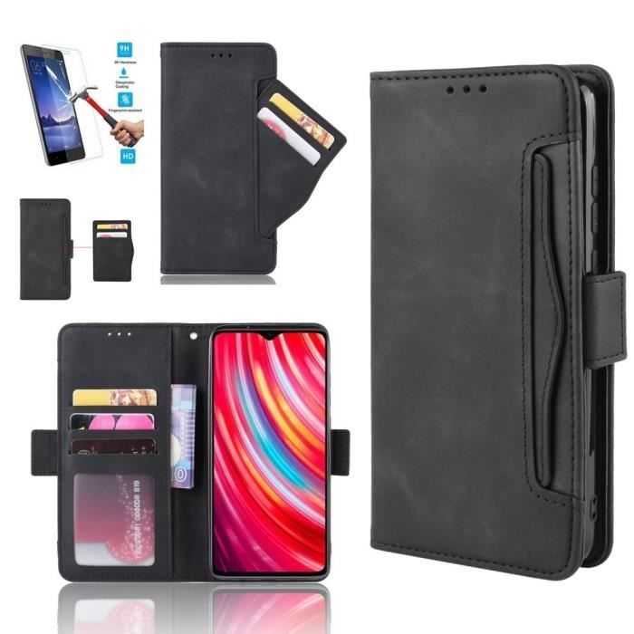 Etui Xiaomi Mi Note 10 Lite Portefeuille Noir + Film Verre Trempé Coque Housse En Cuir Pu - 5 Emplacement Carte hfs-house®