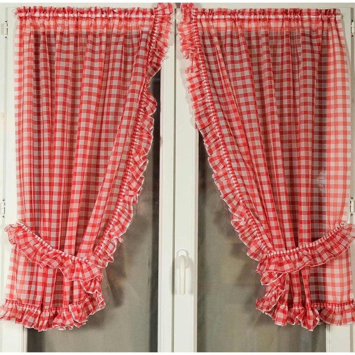 Paire de rideaux bonne femme à carreaux normands Rouge 95 x 120 cm