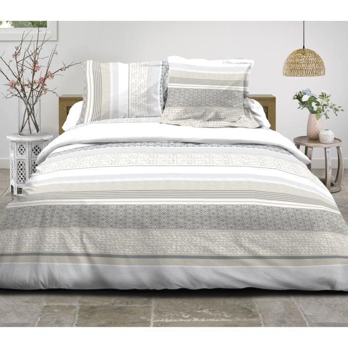 LOVELY HOME Parure de couette Picadilly - 1 housse de couette 240x260 cm + 2 taies 65x65 cm volant plat piqué - 54 Fils - Sable