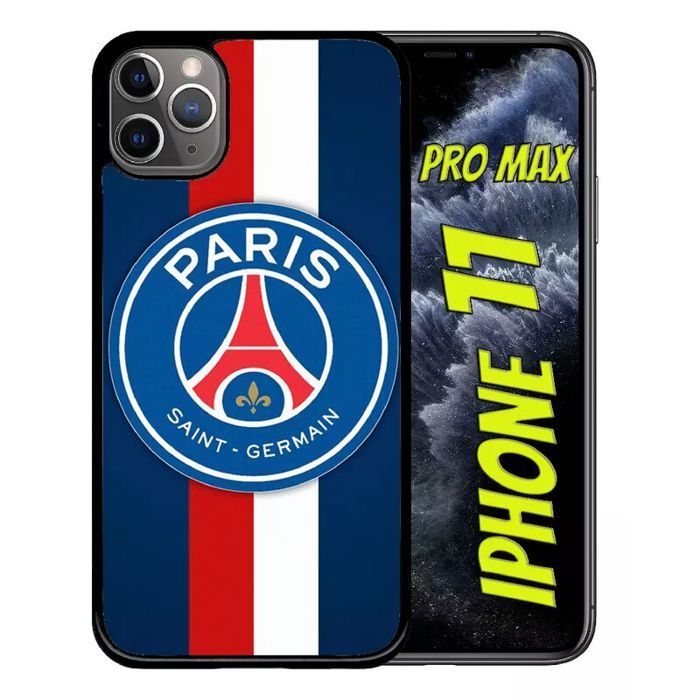 Coque iphone 11 pro max - psg paris saint germain bleu blanc rouge - noir