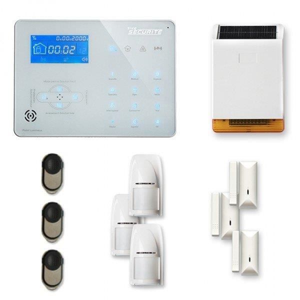 Alarme maison sans fil ICE-B 3 à 4 pièces mouvement + intrusion + sirène extérieure solaire - Compatible Box internet
