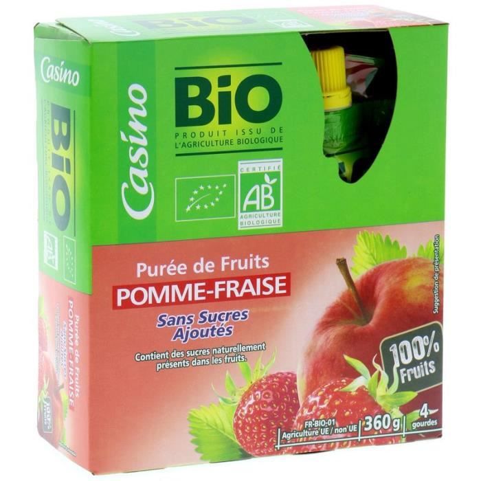CASINO BIO Gourdes de fruit Pomme fraise - 4x90 g