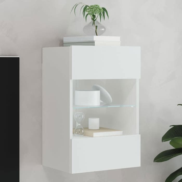 vidaXL Meuble TV Mural avec Lumières LED Armoire de Télévision Suspendue avec Étagère Meuble Télé Flottant Salon Moderne 837078