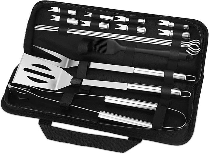 Set De Barbecue 28 Pièces AVOID - Ustensiles Inox, Sac De Transport - Idéal Pour Grillades Intérieur Et Extérieur