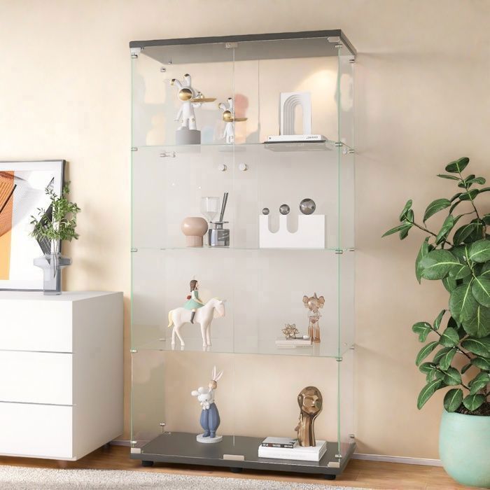 Vitrine en verre - Armoire de collection avec 4 étagères et 2 portes - 80.52×36.32×163.34cm - Simple et élégant - Noir