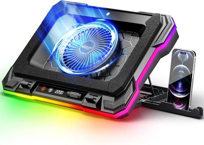 Tapis de Refroidisseur pour Ordinateur Portable de Jeu RVB avec Ventilateur Turbo PuissantSupport Ventilateur Portable 8 Hauteurs