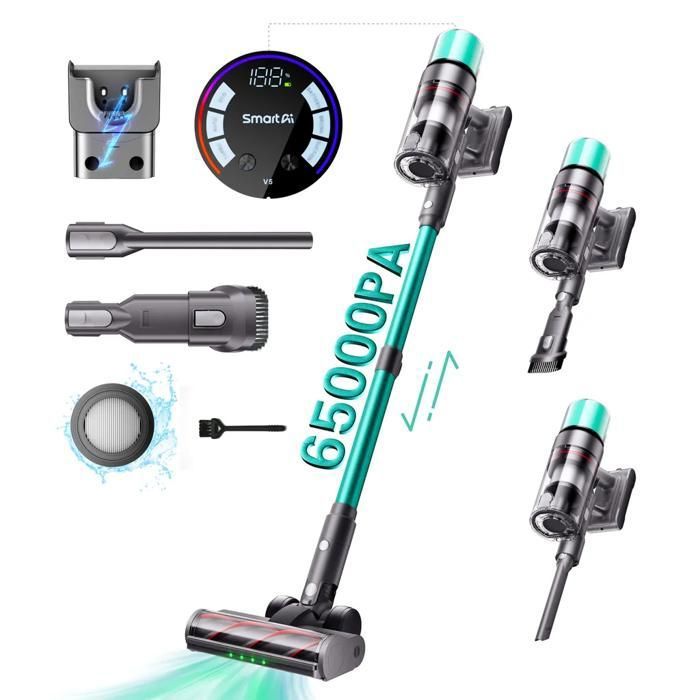 Aspirateur balai sans fil - SMARTAI - V5 Pro - 65 kPa - Autonomie 70 min - Écran OLED - Smartai