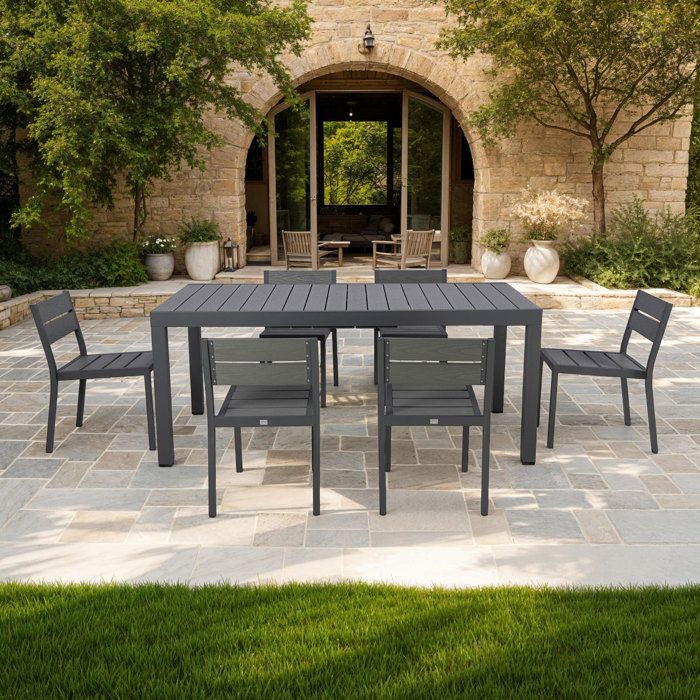Ensemble table de jardin extensible + 6 chaises gris - BIARRITZ