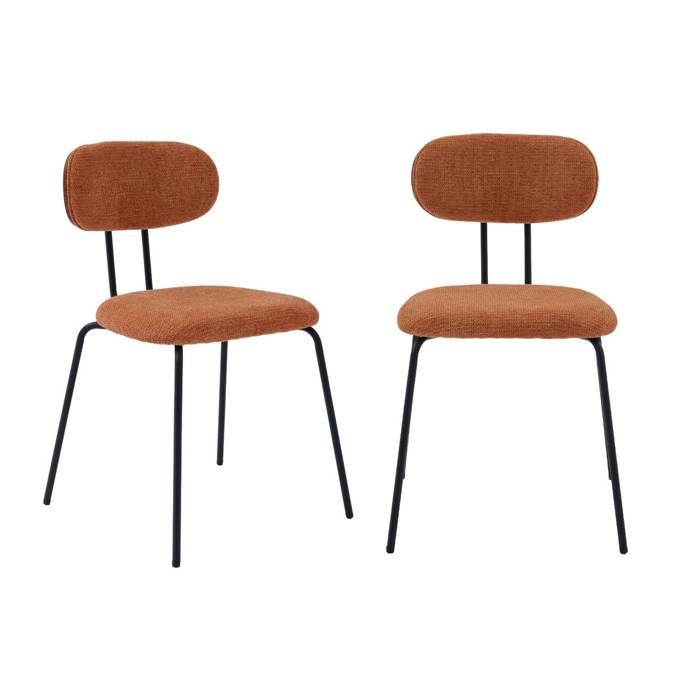 2 chaises décor bois courbé teinté noyer et tissu déperlant terracotta. pieds métal noir mat - L 45 x P 55 x H 80cm - Erin 2 chaises décor bois courbé teinté noyer et tissu déperlant terracotta. pieds métal noir mat - L 45 x P 55 x H 80cm - Erin