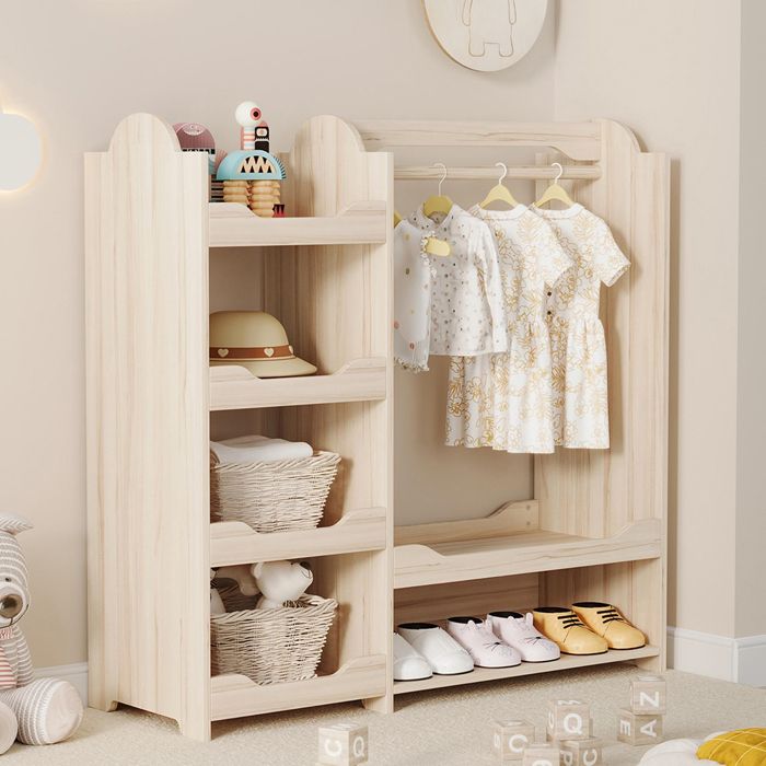 Armoire Enfant Penderie avec 4 étagères tringle à vêtements bois naturel 110×39×110 cm Armoire Enfant Penderie avec 4 étagères tringle à vêtements bois naturel 110×39×110 cm