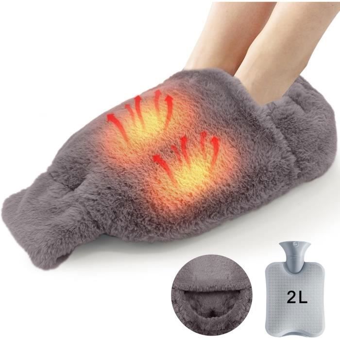 Chauffe Pied 2 en 1 Bouillotte Pied avec Housses en Peluche 2L Bouillotte Peluche non électrique Reutilisable Lavable et Amovible