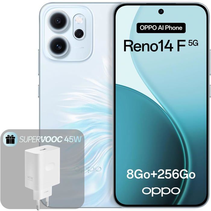 Smartphone OPPO Reno14 F 5G 8+256Go Écran 657 AMOLED 120Hz Caméra AI 50MP