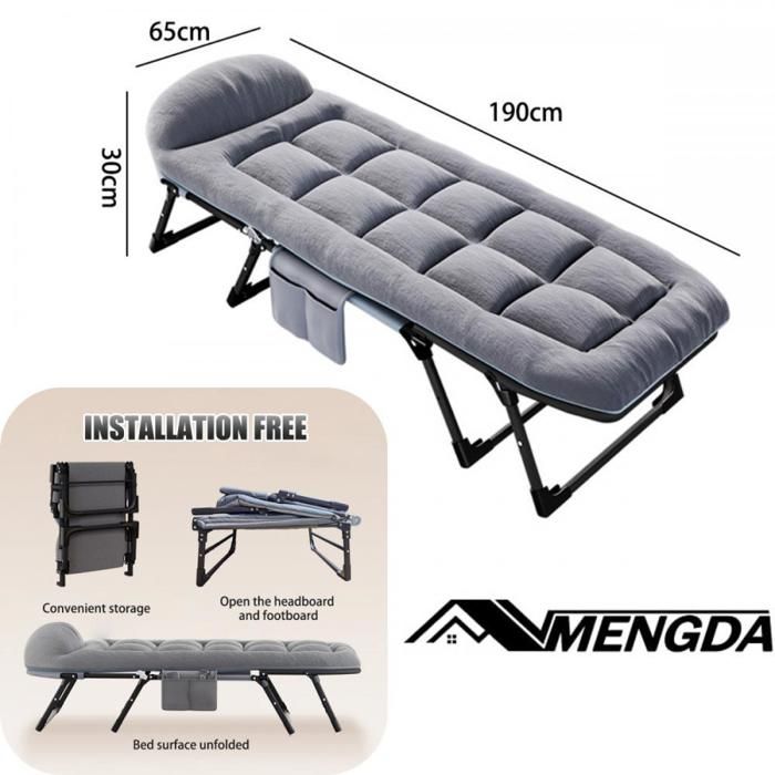 MENGDA-Lit de camping pliant-Avec matelas et oreiller intégrés cadre de lit métallique robuste-190×65×30cm-Pour bureau voyages