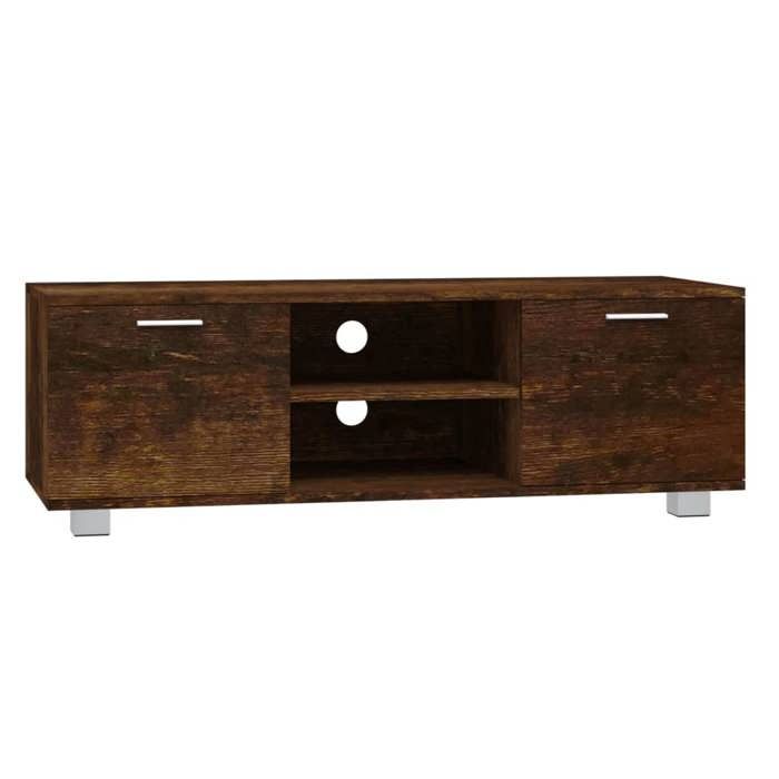 Meuble TV moderne - KALISSE - Chêne fumé - 120x40 5x35 cm - Bois dingénierie - Capacité totale 80 kg - 4 compartiments
