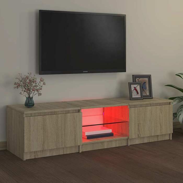 NEUF Armoire TV - Brun - Meuble TV - TABLE TV - avec lumières LED - chêne sonoma 140x40x36 cm - TT3496