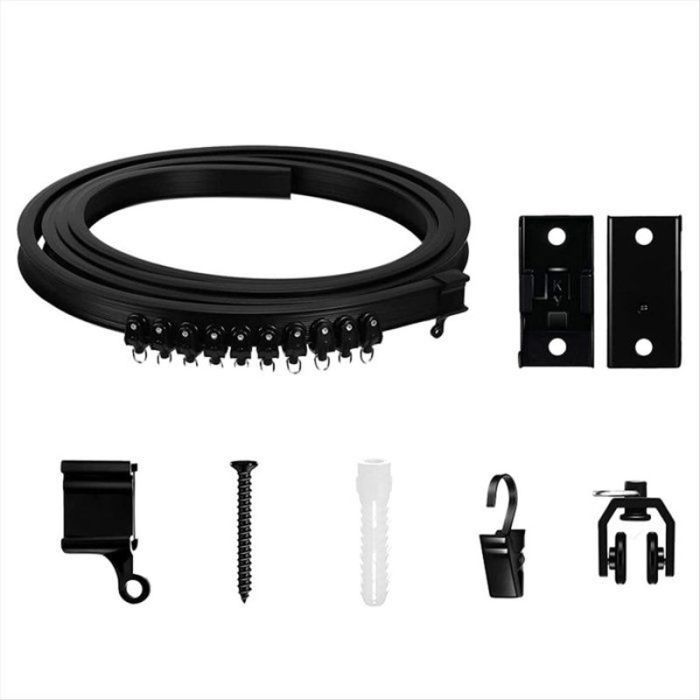 Track de Rideau Pliable et Flexible Fixation Murale au Plafond Rail de Rideau Coulissant Robuste et Incurvé Noir pour Comme Illustré