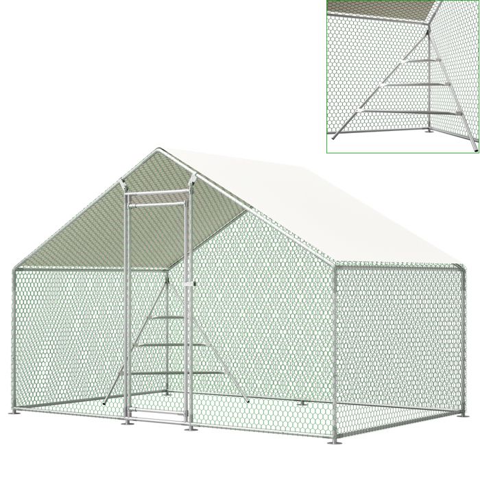 Enclos poulailler 6m² parc grillagé 3x2x2m en métal avec grille descalade intégréeserrure de sécurité et tissu PE imperméable