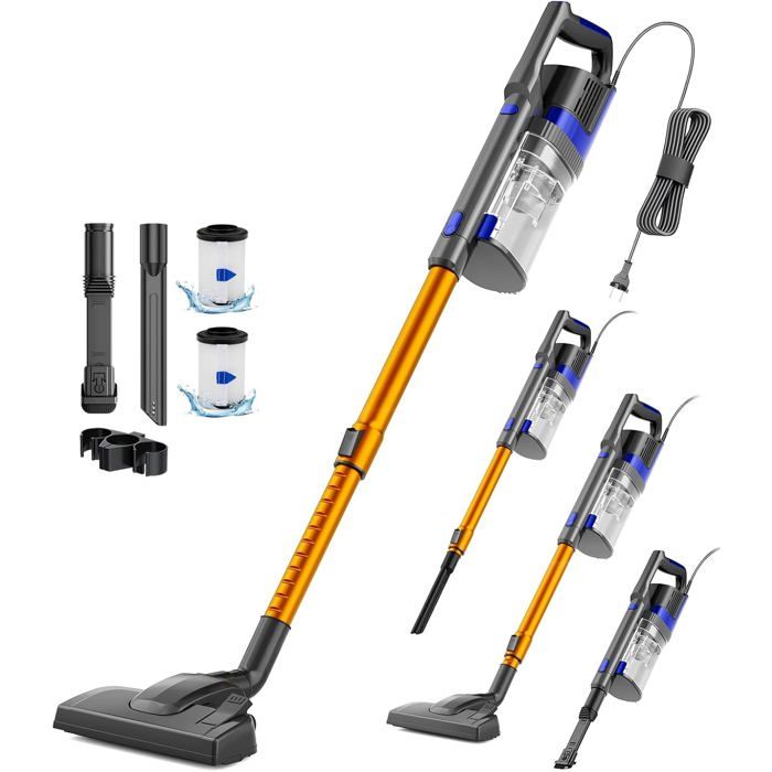 Aspirateur balai avec fil - SUTEO - VACTechPro - 60KPa - 680W - Filtre HEPA - 800ml - 329x118x22 cm - Orange - Suteo