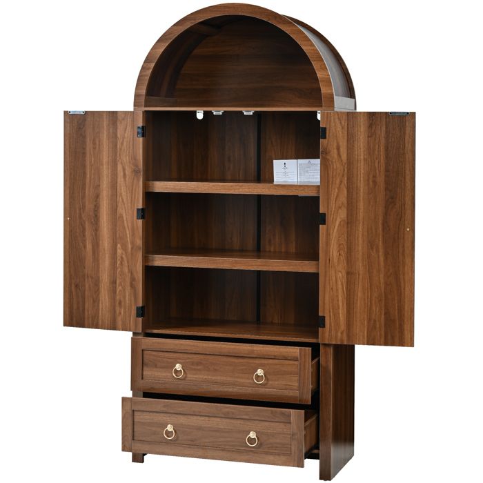 Buffet haut arc - armoire de rangement - vitrine - bibliothèque - MDF et rotin - 80x40x180 - marron