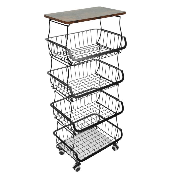 KEDIA Desserte à Roulettes avec 5 Etagères Étagère Rangement Légumes Fruits 40*30*94cm NOIR Robuste et Durable