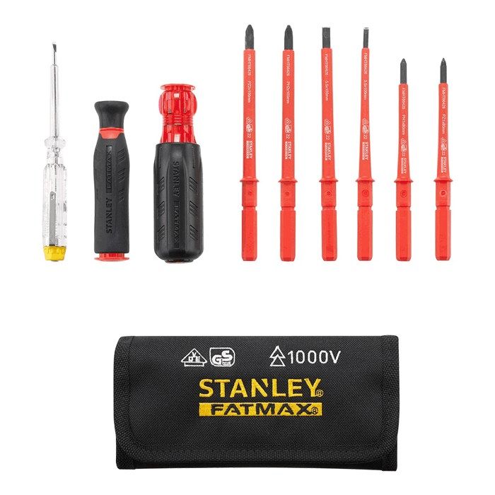 Stanley Ensemble de tournevis isolés - VDE multi-bit - 10 pièces - Isolation VDE - Manches ergonomiques