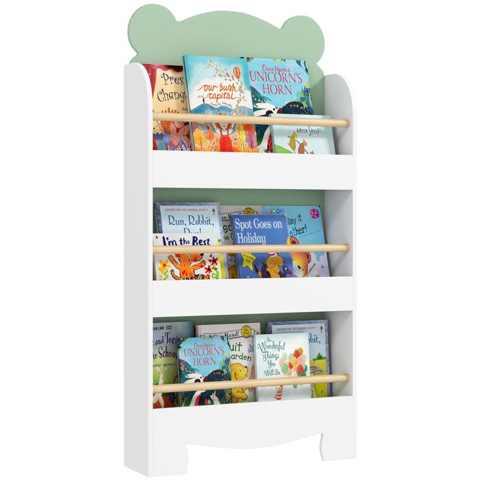 Bibliothèque pour enfant - AIYAPLAY - 3 niveaux - motif dours - pour salle de jeux chambre denfant - vert