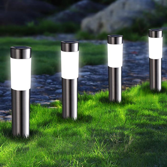 Lampe Solaire Exterieur Jardin 4 Pièces Lumiere Solaire Exterieur avec Lumière Blanche Froide Étanche Eclairage Exterieur
