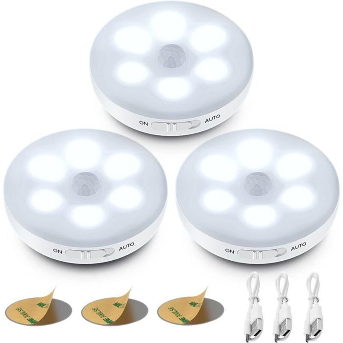 Veilleuse LED Automatique，Lampe A Detecteur de Mouvement Interieur，Lampes LED Sans Fil，3 Modes (Auto/On/Off) ，LED Lampe de Placard