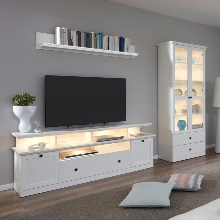 Ensemble meuble TV 177x41x65cm et vitrine 81x41x196cm blanc - EUNOIA