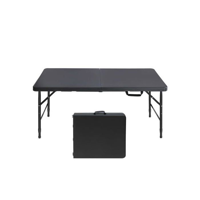 Gravee – Table pliante 4 pieds hauteur réglable légère & résistante poignée intégrée – Idéale intérieur extérieur camping fête