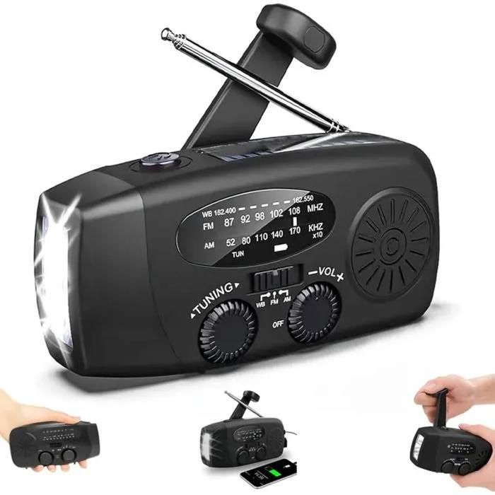 Radio solaire - Kit de survie - 2000 mAh - AM/FM/WB (NOAA) - Lampe torche LED SOS Radio solaire - Kit de survie - 2000 mAh - AM/FM/WB (NOAA) - Lampe torche LED SOS