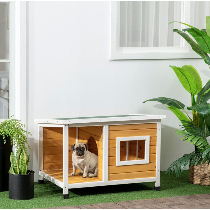Nichoir pour chien avec véranda toit ouvrant fenêtre pieds réglables bois naturel orange 85 5 × 62 × 60 cm - UVRION