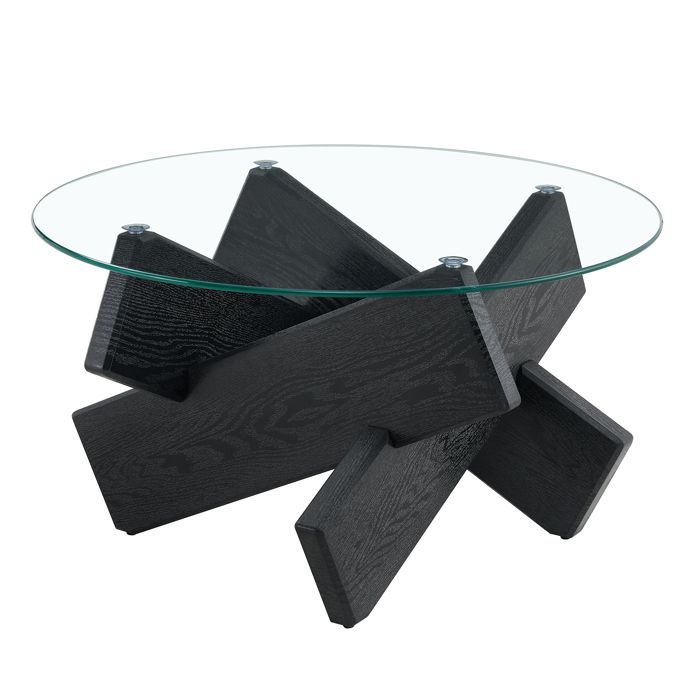 Table basse ronde - FURNITURER - Ø79 cm - Plateau verre - Piètement croisé - Hauteur 45 cm Table basse ronde - FURNITURER - Ø79 cm - Plateau verre - Piètement croisé - Hauteur 45 cm