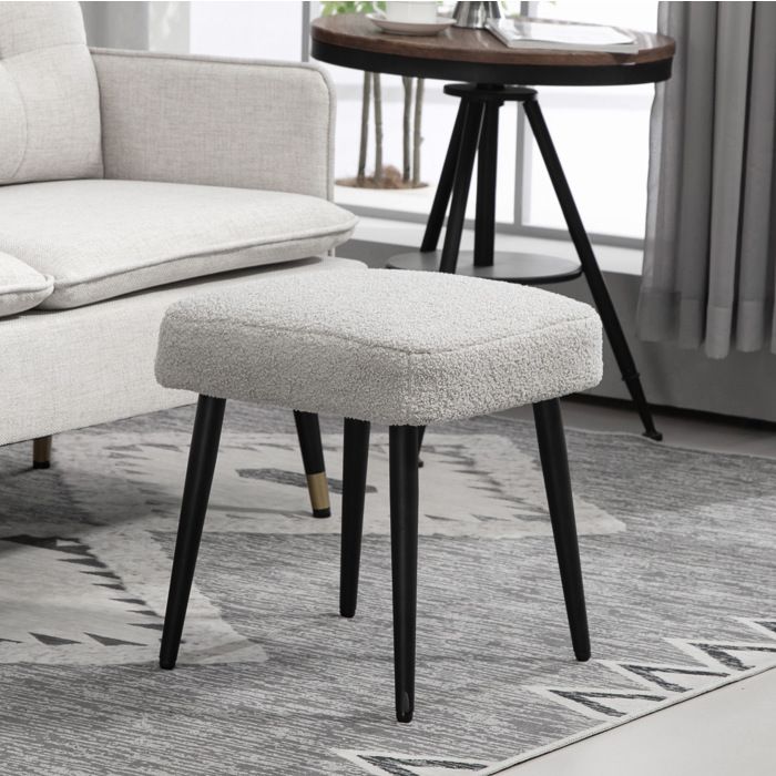 Repose-pied Tabouret Carré Assise Rembourrée - BEAUNIV - Pieds en Acier Polyester Aspect Cachemire Gris Clair 42 × 42 × 47 cm