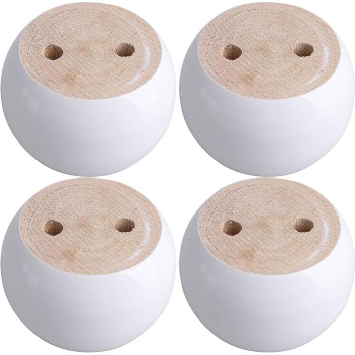 Lot de 4 pieds de meubles ronds en bois blanc 8x8x5cm