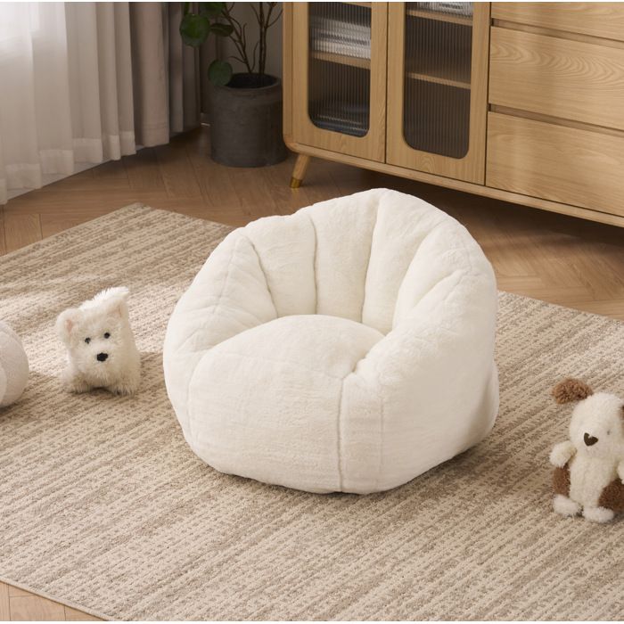 ROVRYN Fauteuil pouf enfant en peluche beige 75 x 70 x 52 cm rembourrage mousse