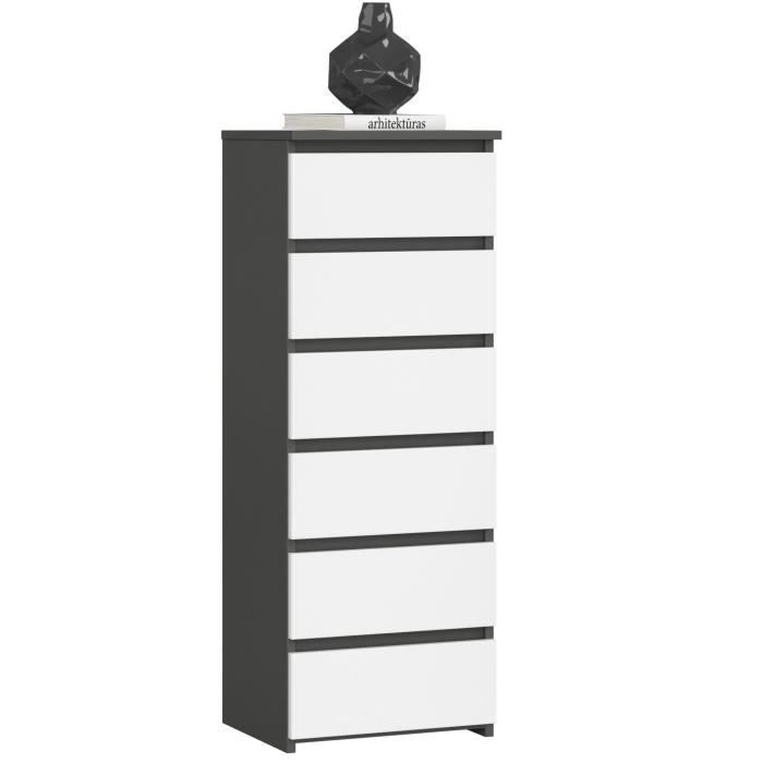 Commode AKORD CL6 Gris Graphite 40 cm 6 tiroirs façade Blanche 40x35x109 cm