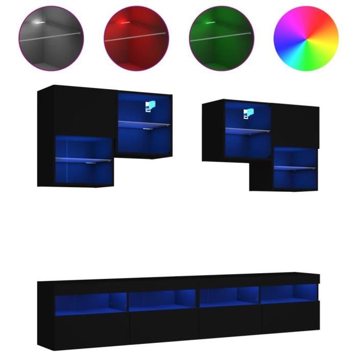 Ensemble Meuble TV 3 Pièces Avec LED – Chêne Fumé – Brun – Neuf