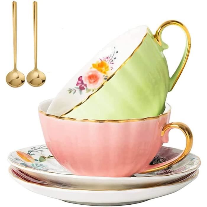 YBK Tech - Set tazza e piattino in porcellana Bone China, per tè e caffè, per colazione, tè pomeridiano, motivo a righe blu