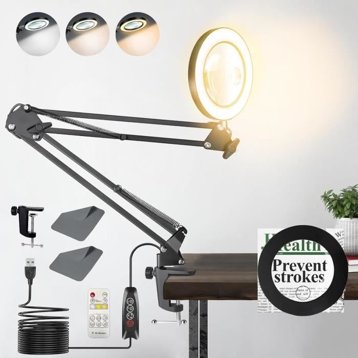 Lampe Loupe De Bureau LED 10X Avec Pince – Kevsuvqin (noir, Rond, 27cm)