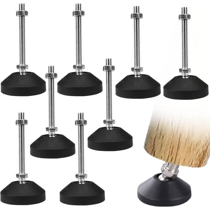 4x Pieds De Meuble, Pieds De Meuble Réglables - Métal Chromé - Hauteur Réglable (Total : 80-95mm) - Bricolage