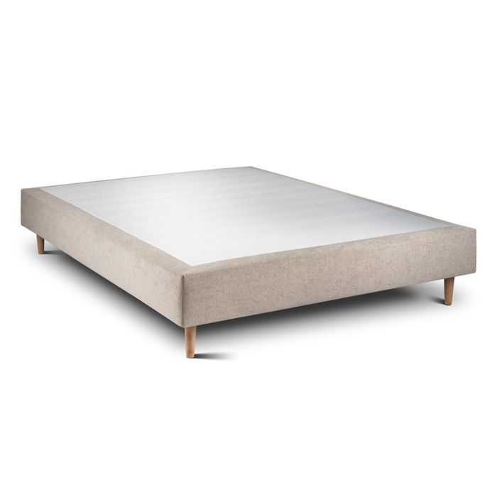 Sommier Tapissier Tissu Beige brun 160x200 H35cm Sommeil de plomb - Sommier en bois massif avec Pieds bois cones 15 cm