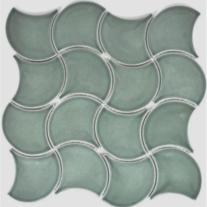 Carrelage mosaïque en céramique - Éventail bleu pétrole brillant - Pour