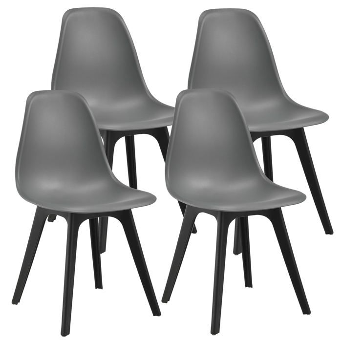 set de 4 chaises design chaise de cuisine salle à manger plastique gris et noir