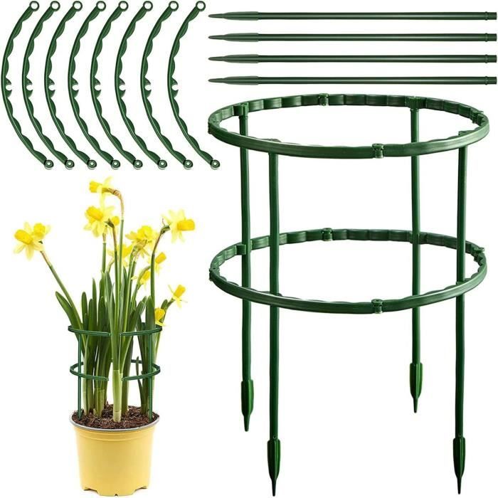 6 Tuteurs Anneau Métal Pour Plantes - Support 40cm, Fente Ouverte, Vert, Pour Roses, Tomates, Fleurs à Tige