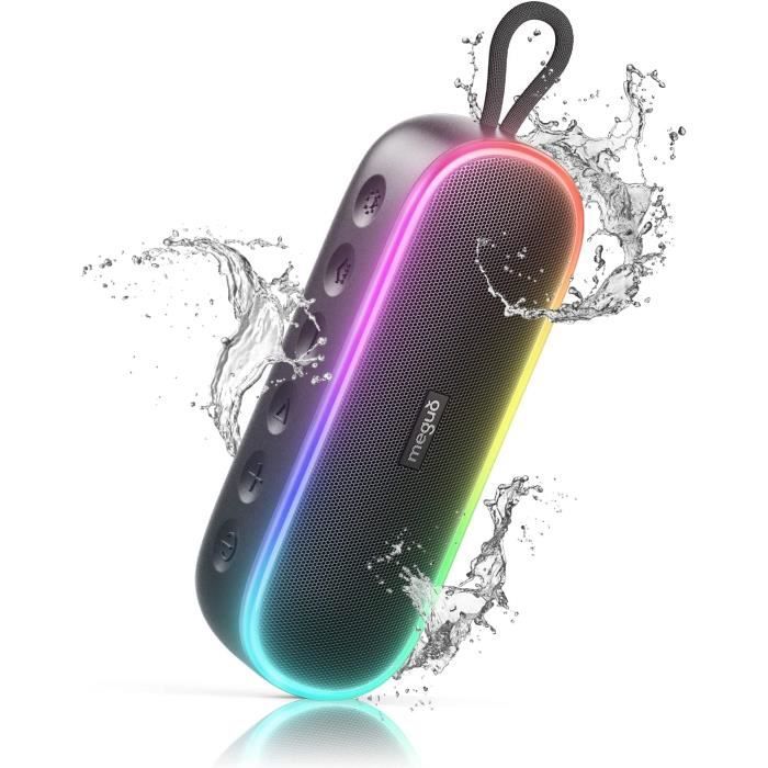 Enceinte Bluetooth 20W étanche IPX7 | Lumière RGB, 3 Modes EQ, Autonomie 30h | Connexion TWS Pour Son Stéréo | Parfaite Pour L'extérieur, Plage, Piscine