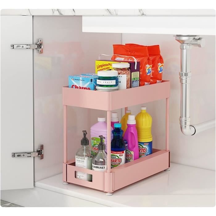 Organiseur De Rangement Extractible Sous L'Évier - 2 Niveaux Coulissant Cuisine Et Salle De Bain
