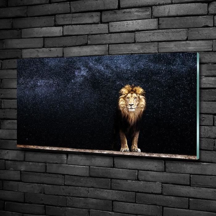 Tulup Impression sur Verre 70x100 cm Image Tableau Photo décorative panoramique pour la Cuisine et Le Salon Animaux Portrait dun Lion Noir