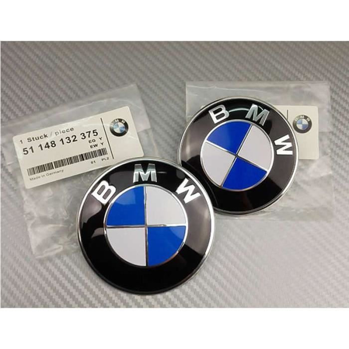 2 logos badges emblème BMW 82mm capot / 74 mm coffre effet carbone bleu blanc