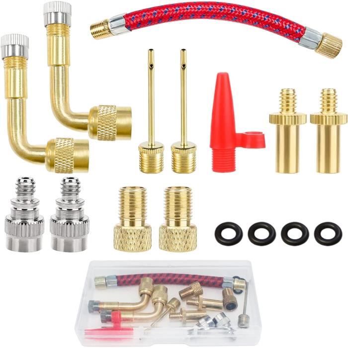32 Pièces Embout Pompe Velo Gonfleur Ballon, Adaptateur de Valve avec Tuyau de Gonflage, pour